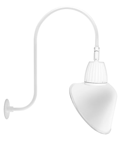 RAB GN3LED13NRACW 13W LED Gooseneck Cone Shade with Upcurve 30" High, 25" from Wall Goose Arm, 4000K Color Temperature (Neutral), Rectangular Reflector, 15" Angled Cone Shade, White Finish