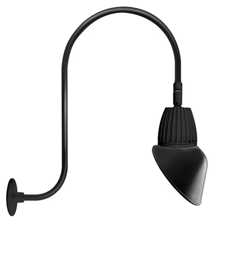 RAB GN3LED13YRAC11B 13W LED Gooseneck Cone Shade with Upcurve 30" High, 25" from Wall Goose Arm, 3000K Color Temperature (Warm), Rectangular Reflector, 11" Angled Cone Shade, Black Finish