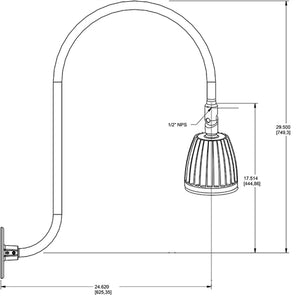 RAB RAB-GN3LED13YSS 13W LED Gooseneck No Shade with Upcurve 30" High, 25" from Wall Goose Arm 3000K (Warm), Spot Reflector, Silver Finish