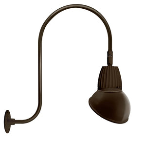 RAB GN3LED26NAD11BWN 26W LED Gooseneck Dome Shade with Upcurve 30" High, 25" from Wall Goose Arm, 4000K (Neutral), Flood Reflector, 11" Angled Dome Shade, Brown Finish