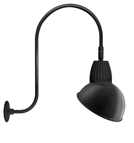 RAB GN3LED26NADB 26W LED Gooseneck Dome Shade with Upcurve 30" High, 25" from Wall Goose Arm, 4000K (Neutral), Flood Reflector, 15" Angled Dome Shade, Black Finish
