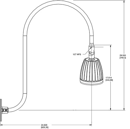 RAB RAB-GN3LED26NSS 26W LED Gooseneck No Shade with Upcurve 30" High, 25" from Wall Goose Arm 4000K (Neutral), Spot Reflector, Silver Finish