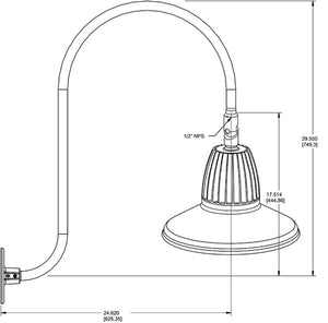 RAB GN3LED26NSTBWN 26W LED Gooseneck Straight Shade with Upcurve 30" High, 25" from Wall Goose Arm, 4000K (Neutral), Flood Reflector, 15" Straight Shade, Brown Finish