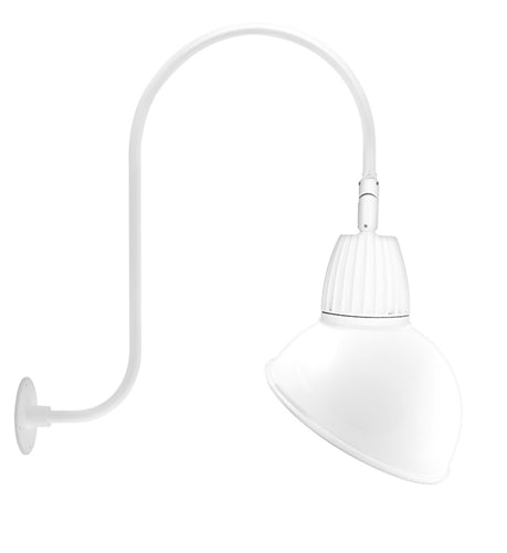 RAB GN3LED26YADW 26W LED Gooseneck Dome Shade with Upcurve 30" High, 25" from Wall Goose Arm, 3000K (Warm), Flood Reflector, 15" Angled Dome Shade, White Finish