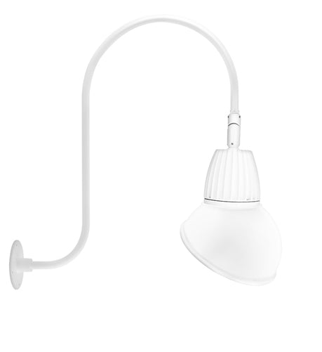 RAB GN3LED26YRAD11W 26W LED Gooseneck Dome Shade with Upcurve 30" High, 25" from Wall Goose Arm, 3000K (Warm), Rectangular Reflector, 11" Angled Dome Shade, White Finish