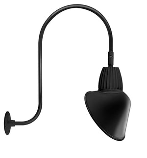 RAB GN3LED26YSACB 26W LED Gooseneck Cone Shade with Upcurve 30" High, 25" from Wall Goose Arm, 3000K Color Temperature (Warm), Spot Reflector, 15" Angled Cone Shade, Black Finish