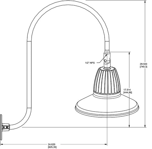 RAB GN3LED26YSTI 26W LED Gooseneck Straight Shade with Upcurve 30" High, 25" from Wall Goose Arm, 3000K (Warm), Flood Reflector, 15" Straight Shade, Ivory Finish