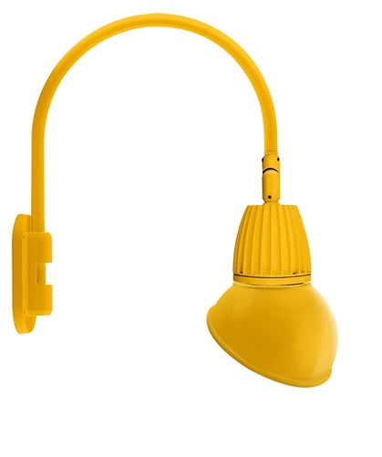 RAB GN4LED13NAD11YL 13W LED Gooseneck Dome Shade with Wall 20" High, 19" from Wall Goose Arm, 4000K (Neutral), Flood Reflector, 11" Angled Dome Shade, Yellow Finish