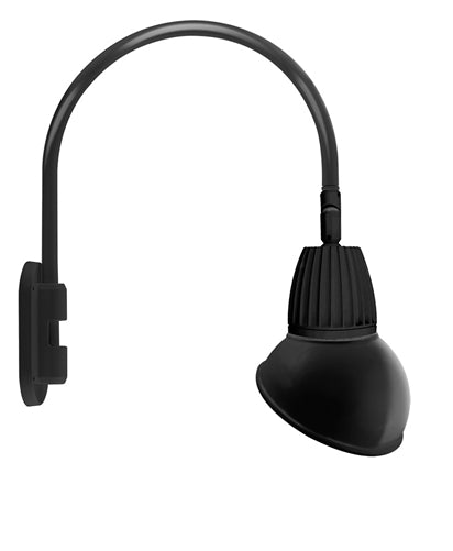 RAB GN4LED13NRAD11B 13W LED Gooseneck Dome Shade with Wall 20" High, 19" from Wall Goose Arm, 4000K (Neutral), Rectangular Reflector, 11" Angled Dome Shade, Black Finish
