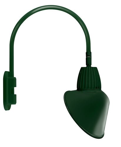 RAB GN4LED13NSACG 13W LED Gooseneck Cone Shade with Wall 20" High, 19" from Wall Goose Arm, 4000K Color Temperature (Neutral), Spot Reflector, 15" Angled Cone Shade, Hunter Green Finish