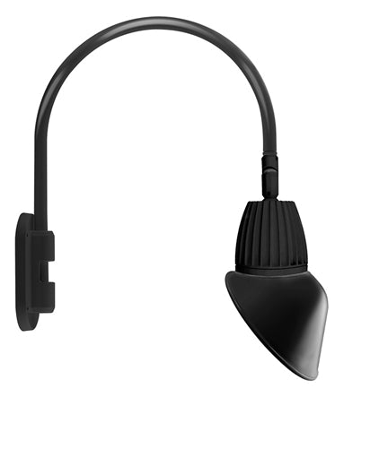 RAB GN4LED13YSAC11B 13W LED Gooseneck Cone Shade with Wall 20" High, 19" from Wall Goose Arm, 3000K Color Temperature (Warm), Spot Reflector, 11" Angled Cone Shade, Black Finish