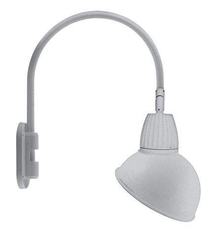 RAB GN4LED13YSADS 13W LED Gooseneck Dome Shade with Wall 20" High, 19" from Wall Goose Arm, 3000K (Warm), Spot Reflector, 15" Angled Dome Shade, Silver Finish
