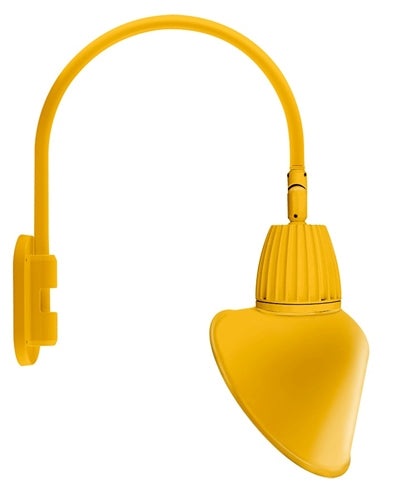 RAB GN4LED26NACYL 26W LED Gooseneck Cone Shade with Wall 20" High, 19" from Wall Goose Arm, 4000K Color Temperature (Neutral), Flood Reflector, 15" Angled Cone Shade, Yellow Finish