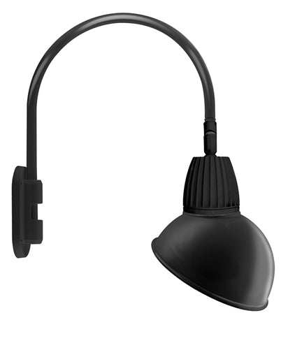RAB GN4LED26NADB 26W LED Gooseneck Dome Shade with Wall 20" High, 19" from Wall Goose Arm, 4000K (Neutral), Flood Reflector, 15" Angled Dome Shade, Black Finish