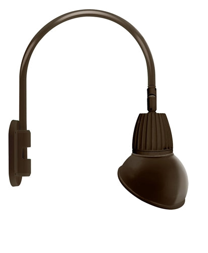 RAB GN4LED26NRAD11BWN 26W LED Gooseneck Dome Shade with Wall 20" High, 19" from Wall Goose Arm, 4000K (Neutral), Rectangular Reflector, 11" Angled Dome Shade, Brown Finish