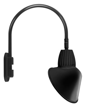 RAB GN4LED26NSACB 26W LED Gooseneck Cone Shade with Wall 20" High, 19" from Wall Goose Arm, 4000K Color Temperature (Neutral), Spot Reflector, 15" Angled Cone Shade, Black Finish