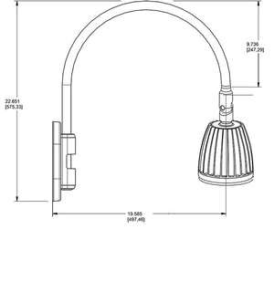 RAB GN4LED26YA 26W LED Gooseneck No Shade with Wall 20" High, 19" from Wall Goose Arm, 3000K (Warm), Flood Reflector, Bronze Finish