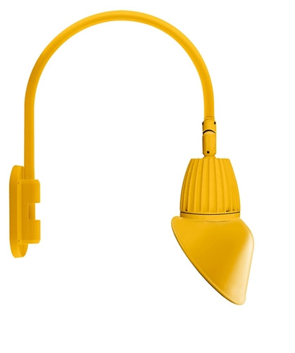RAB GN4LED26YAC11YL 26W LED Gooseneck Cone Shade with Wall 20" High, 19" from Wall Goose Arm, 3000K Color Temperature (Warm), Flood Reflector, 11" Angled Cone Shade, Yellow Finish