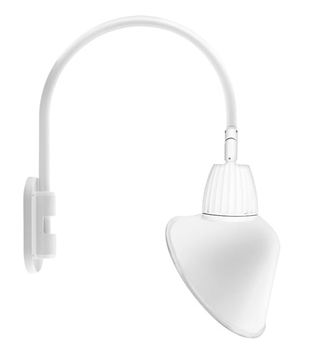 RAB GN4LED26YACW 26W LED Gooseneck Cone Shade with Wall 20" High, 19" from Wall Goose Arm, 3000K Color Temperature (Warm), Flood Reflector, 15" Angled Cone Shade, White Finish