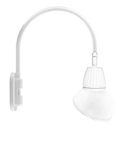 RAB GN4LED26YAD11W 26W LED Gooseneck Dome Shade with Wall 20" High, 19" from Wall Goose Arm, 3000K (Warm), Flood Reflector, 11" Angled Dome Shade, White Finish