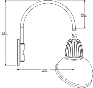 RAB GN4LED26YADG 26W LED Gooseneck Dome Shade with Wall 20" High, 19" from Wall Goose Arm, 3000K (Warm), Flood Reflector, 15" Angled Dome Shade, Hunter Green Finish