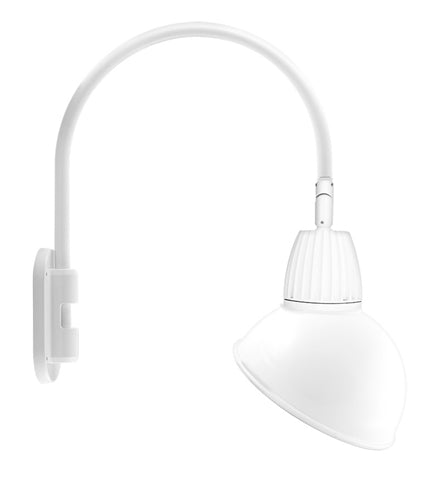 RAB GN4LED26YADW 26W LED Gooseneck Dome Shade with Wall 20" High, 19" from Wall Goose Arm, 3000K (Warm), Flood Reflector, 15" Angled Dome Shade, White Finish