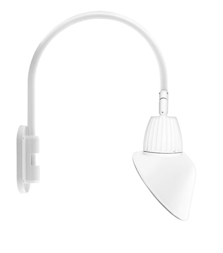RAB GN4LED26YRAC11W 26W LED Gooseneck Cone Shade with Wall 20" High, 19" from Wall Goose Arm, 3000K Color Temperature (Warm), Rectangular Reflector, 11" Angled Cone Shade, White Finish
