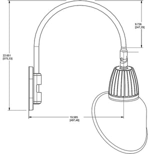 RAB GN4LED26YRACLB 26W LED Gooseneck Cone Shade with Wall 20" High, 19" from Wall Goose Arm, 3000K Color Temperature (Warm), Rectangular Reflector, 15" Angled Cone Shade, Light Blue Finish