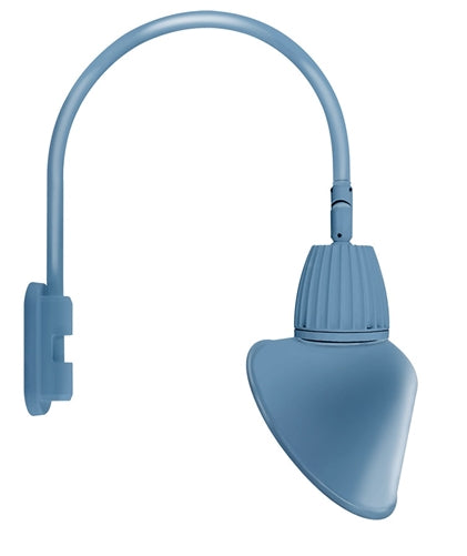 RAB GN5LED13NACLB 13W LED Gooseneck Cone with Pole 20" High, 19" from Pole Goose Arm, 4000K Color Temperature (Neutral), Flood Reflector, 15" Angled Cone Shade, Light Blue Finish