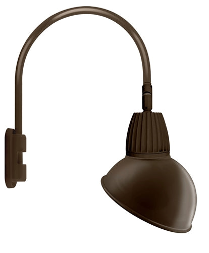 RAB GN5LED13NADBWN 13W LED Gooseneck Dome Shade with Pole 20" High, 19" from Pole Goose Arm, 4000K (Neutral), Flood Reflector, 15" Angled Dome Shade, Brown Finish