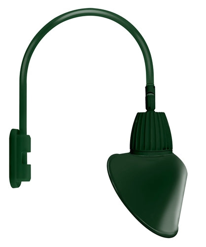 RAB GN5LED13NRACG 13W LED Gooseneck Cone with Pole 20" High, 19" from Pole Goose Arm, 4000K Color Temperature (Neutral), Rectangular Reflector, 15" Angled Cone Shade, Hunter Green Finish