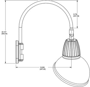 RAB GN5LED13NRADBWN 13W LED Gooseneck Dome Shade with Pole 20" High, 19" from Pole Goose Arm, 4000K (Neutral), Rectangular Reflector, 15" Angled Dome Shade, Brown Finish