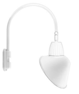 RAB GN5LED13NSACW 13W LED Gooseneck Cone with Pole 20" High, 19" from Pole Goose Arm, 4000K Color Temperature (Neutral), Spot Reflector, 15" Angled Cone Shade, White Finish
