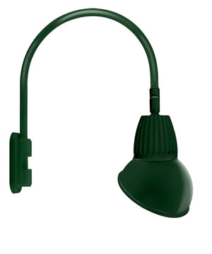 RAB GN5LED13NSAD11G 13W LED Gooseneck Dome Shade with Pole 20" High, 19" from Pole Goose Arm, 4000K (Neutral), Spot Reflector, 11" Angled Dome Shade, Hunter Green Finish