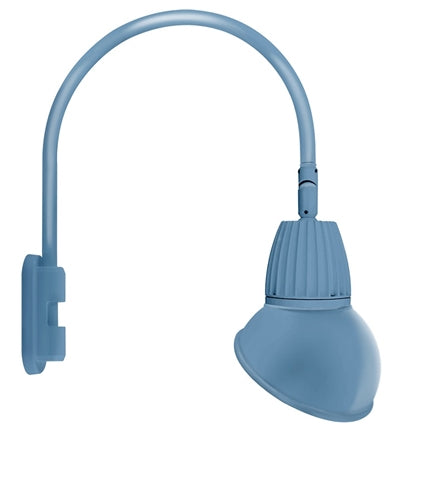 RAB GN5LED13NSAD11LB 13W LED Gooseneck Dome Shade with Pole 20" High, 19" from Pole Goose Arm, 4000K (Neutral), Spot Reflector, 11" Angled Dome Shade, Light Blue Finish