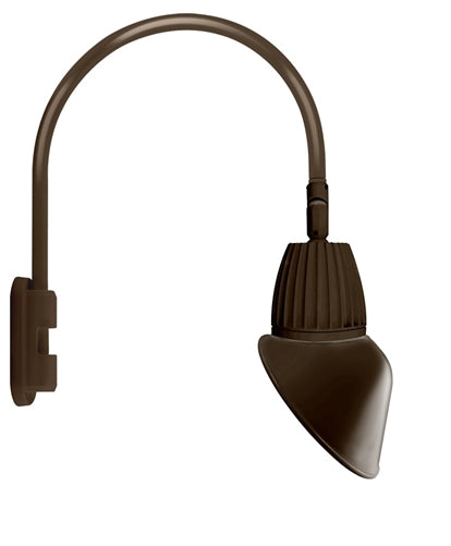 RAB GN5LED13YAC11BWN 13W LED Gooseneck Cone with Pole 20" High, 19" from Pole Goose Arm, 3000K Color Temperature (Warm), Flood Reflector, 11" Angled Cone Shade, Brown Finish