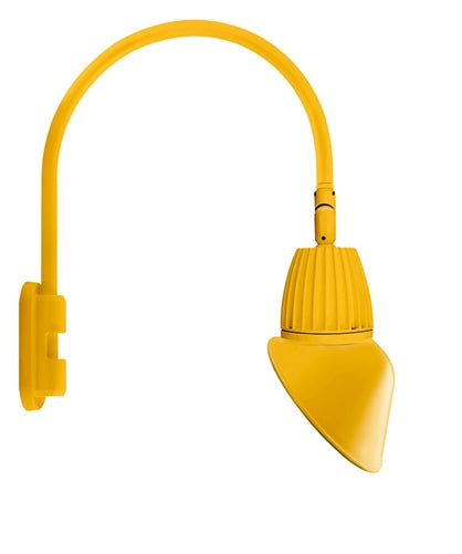 RAB GN5LED13YAC11YL 13W LED Gooseneck Cone with Pole 20" High, 19" from Pole Goose Arm, 3000K Color Temperature (Warm), Flood Reflector, 11" Angled Cone Shade, Yellow Finish