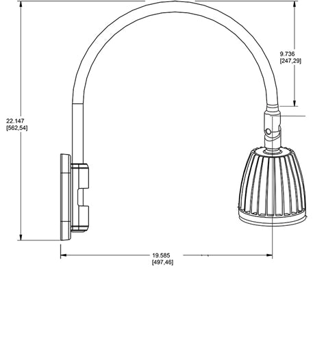 RAB GN5LED13YR 13W LED Gooseneck No Shade with Pole 20" High, 19" from Pole Goose Arm, 3000K (Warm), Flood Reflector, Red Finish