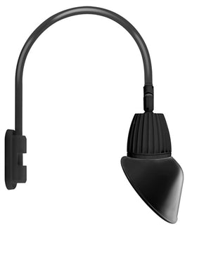 RAB GN5LED13YRAC11B 13W LED Gooseneck Cone with Pole 20" High, 19" from Pole Goose Arm, 3000K Color Temperature (Warm), Rectangular Reflector, 11" Angled Cone Shade, Black Finish