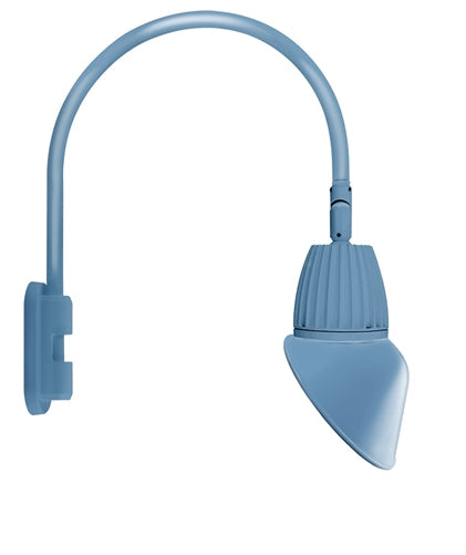 RAB GN5LED13YRAC11LB 13W LED Gooseneck Cone with Pole 20" High, 19" from Pole Goose Arm, 3000K Color Temperature (Warm), Rectangular Reflector, 11" Angled Cone Shade, Light Blue Finish