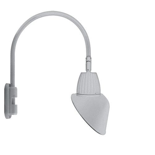 RAB GN5LED13YRAC11S 13W LED Gooseneck Cone with Pole 20" High, 19" from Pole Goose Arm, 3000K Color Temperature (Warm), Rectangular Reflector, 11" Angled Cone Shade, Silver Finish