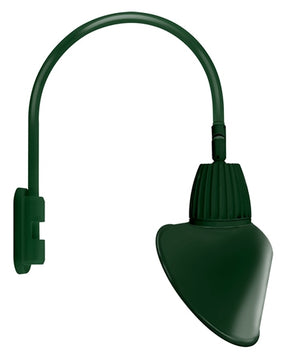 RAB GN5LED13YRACG 13W LED Gooseneck Cone with Pole 20" High, 19" from Pole Goose Arm, 3000K Color Temperature (Warm), Rectangular Reflector, 15" Angled Cone Shade, Hunter Green Finish