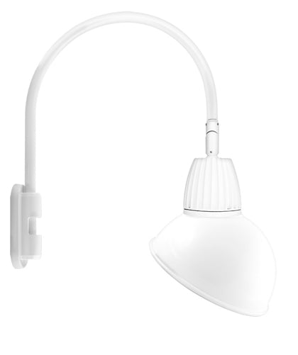 RAB GN5LED13YRADW 13W LED Gooseneck Dome Shade with Pole 20" High, 19" from Pole Goose Arm, 3000K (Warm), Rectangular Reflector, 15" Angled Dome Shade, White Finish