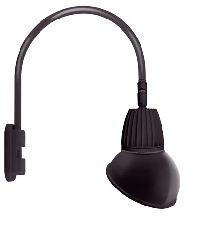 RAB GN5LED13YSAD11A 13W LED Gooseneck Dome Shade with Pole 20" High, 19" from Pole Goose Arm, 3000K (Warm), Spot Reflector, 11" Angled Dome Shade, Bronze Finish