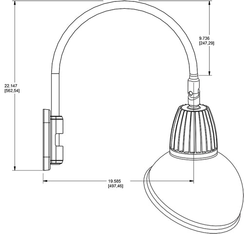 RAB GN5LED13YSAD11A 13W LED Gooseneck Dome Shade with Pole 20" High, 19" from Pole Goose Arm, 3000K (Warm), Spot Reflector, 11" Angled Dome Shade, Bronze Finish