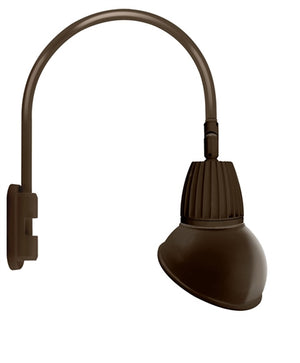 RAB GN5LED13YSAD11BWN 13W LED Gooseneck Dome Shade with Pole 20" High, 19" from Pole Goose Arm, 3000K (Warm), Spot Reflector, 11" Angled Dome Shade, Brown Finish