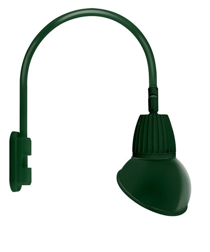 RAB GN5LED13YSAD11G 13W LED Gooseneck Dome Shade with Pole 20" High, 19" from Pole Goose Arm, 3000K (Warm), Spot Reflector, 11" Angled Dome Shade, Hunter Green Finish