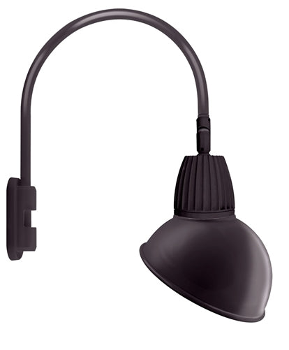 RAB GN5LED13YSADA 13W LED Gooseneck Dome Shade with Pole 20" High, 19" from Pole Goose Arm, 3000K (Warm), Spot Reflector, 15" Angled Dome Shade, Bronze Finish