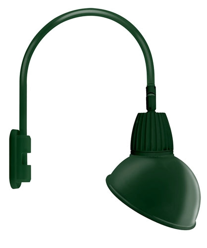 RAB GN5LED13YSADG 13W LED Gooseneck Dome Shade with Pole 20" High, 19" from Pole Goose Arm, 3000K (Warm), Spot Reflector, 15" Angled Dome Shade, Hunter Green Finish