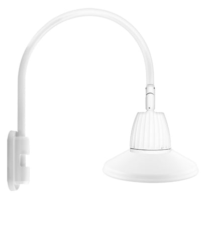 RAB GN5LED13YSTW 13W LED Gooseneck Straight Shade with Pole 20" High, 19" from Pole Goose Arm, 3000K (Warm), Flood Reflector, 15" Straight Angle Shade, White Finish